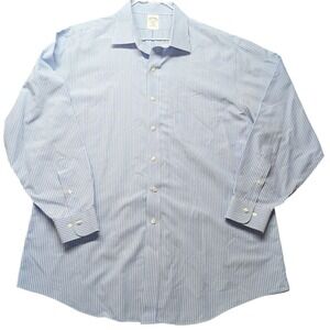 Brooks Brothers 346 Slim Fit Blue White Stripe DressShirt 17.5 34/35 100% cotton